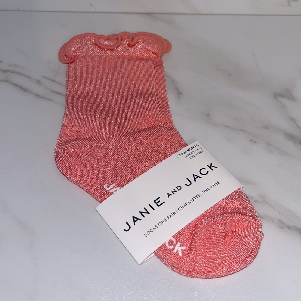 NWT Janie and Jack pink ruffle top socks 12-24 months